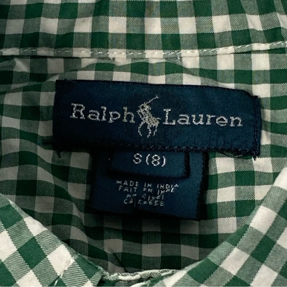 RALPH LAUREN Polo Green Plaid Button Down Long  Sleeve Shirt Boy's Size S(8)